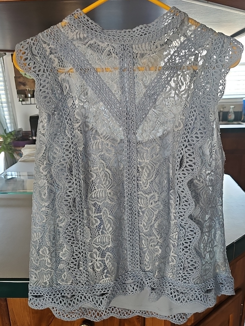 Adiva Light Gray Lace Overlay Sleeveless Camisole